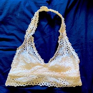 Off White Lace Detail Aerie Halter Neck Bralette